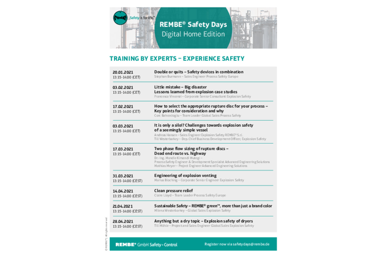 REMBE Safety Days REMBE Safety Days Digital Home Edition – Success event continues via video conference