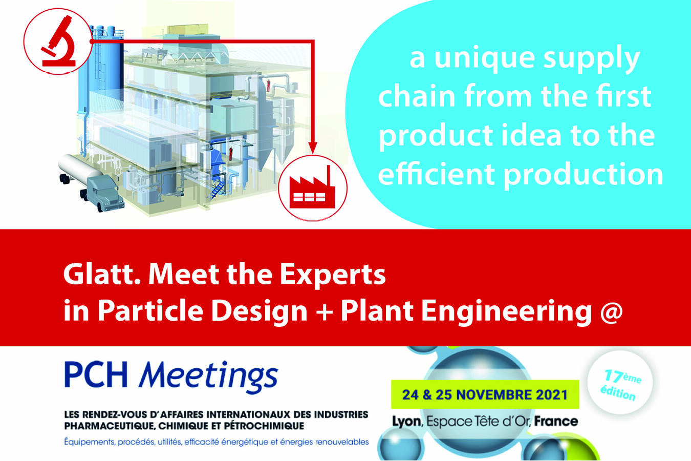 Meet the Glatt Experts for Particle Design + Plant Engineering at the PCH Meetings 2021