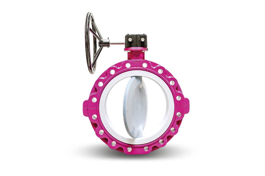 PTFE-lined butterfly valve for use with aggressive media