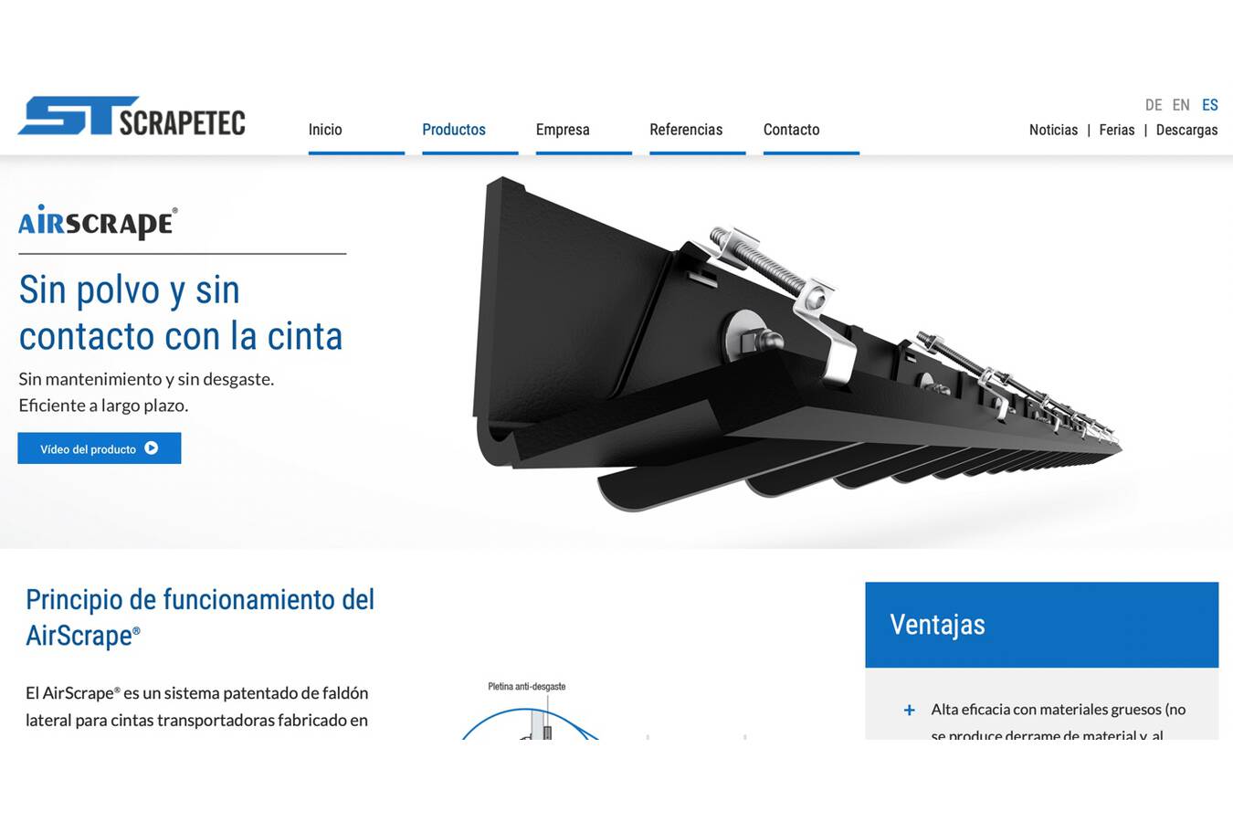 Scrapetec Homepage nun auch in Spanisch Die Gründe: Starkes Interesse am AirScrape und immer mehr Aufträge aus Südamerika.