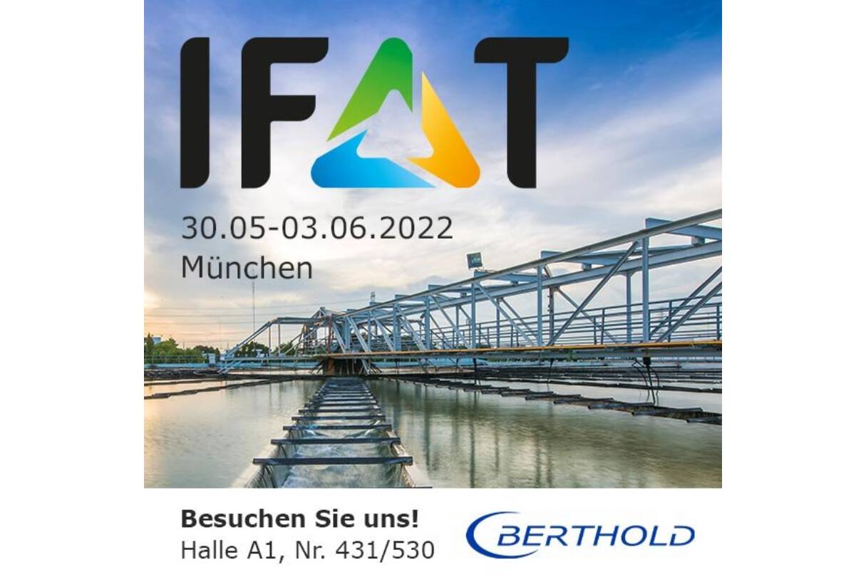 Berthold Technologies auf IFAT Munich 30.5 - 3.6 Berthold Technologies ist auf der IFAT 2022 beim Gemeinschaftsstand Baden-Württemberg. Besuchen Sie unseren Stand Nr. 431/530, Halle A1.