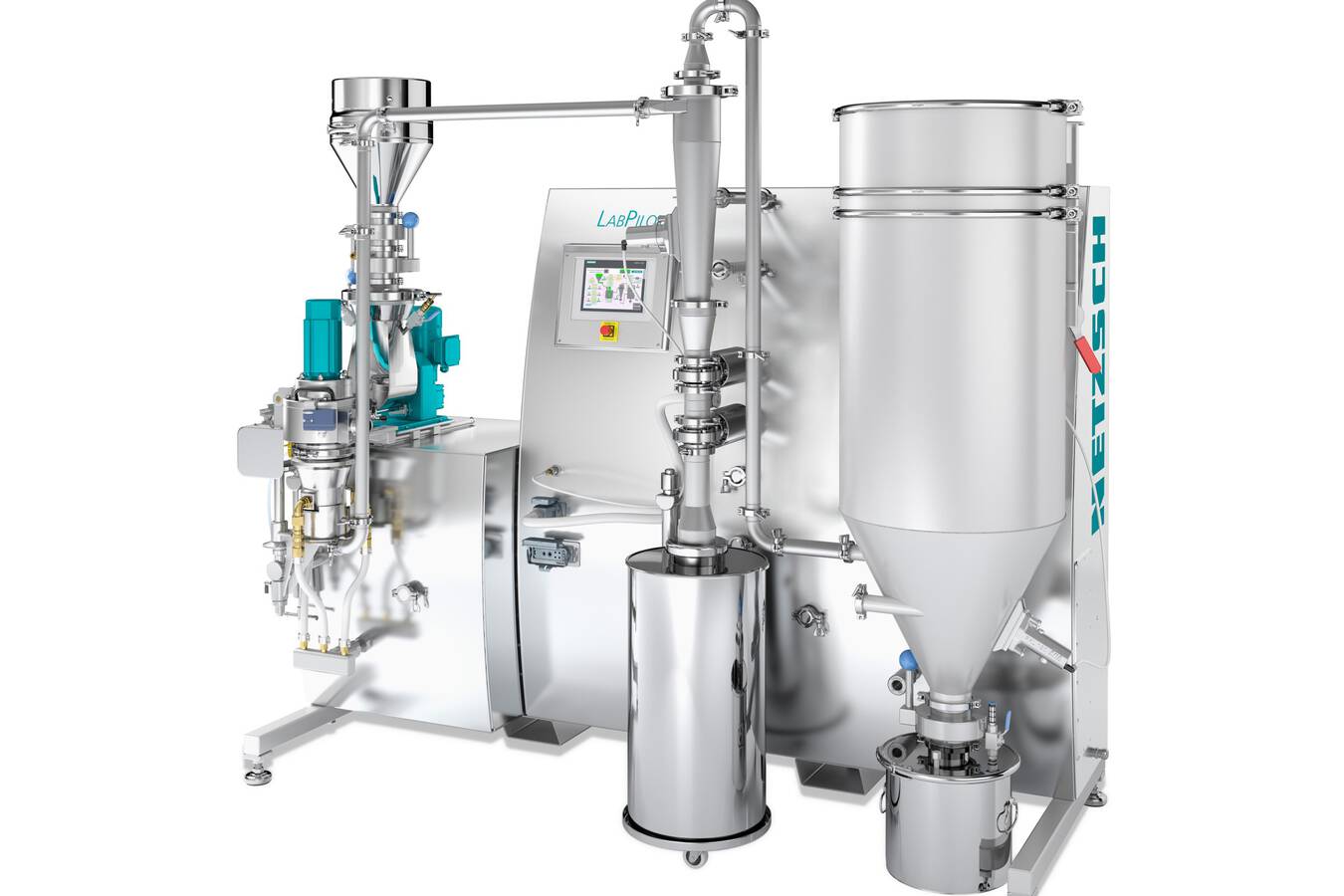 The innovative NETZSCH LabPilot, in a configuration with a CGS 10 fluidized bed jet mill 