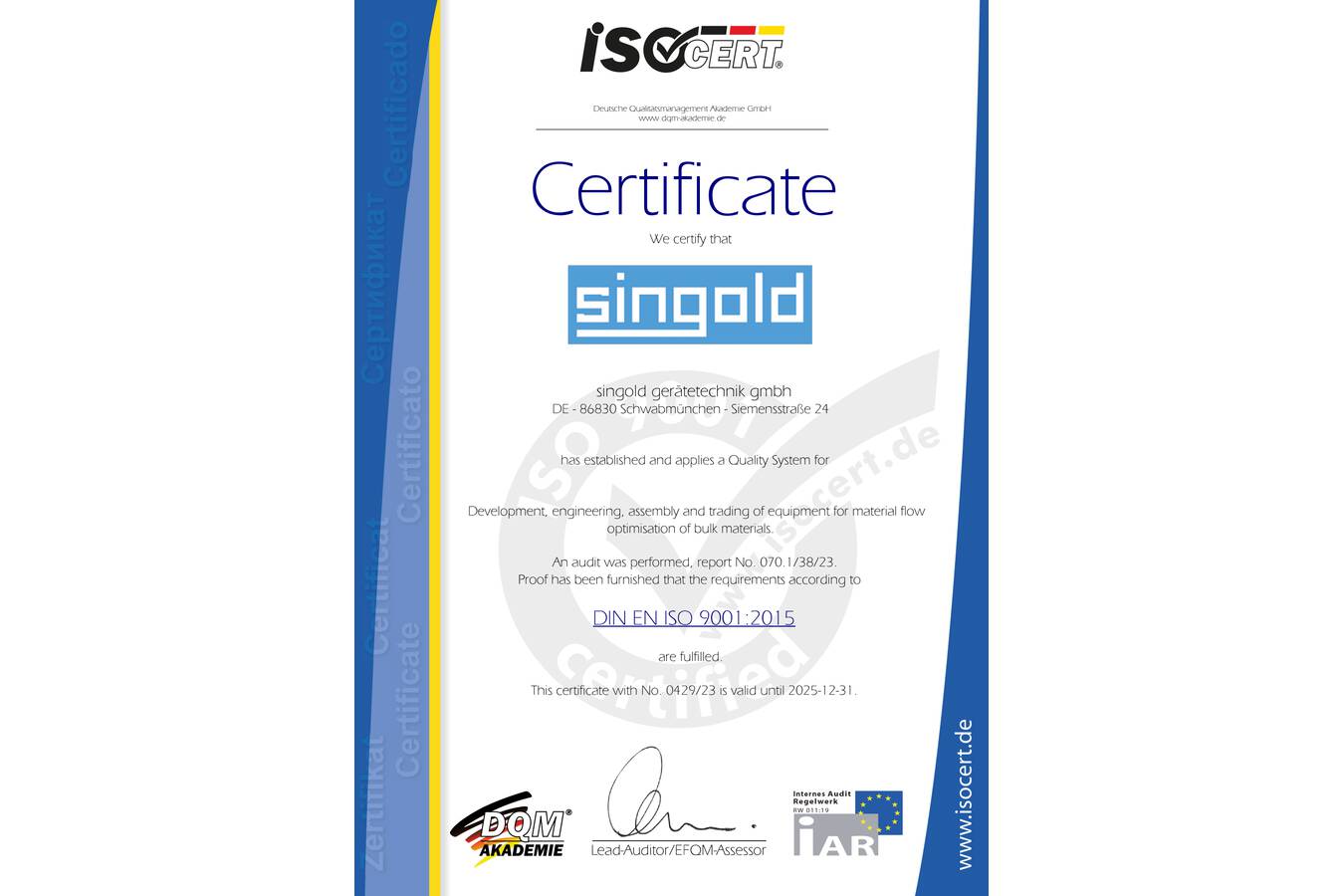 ISO 9001:2015 Zertifikat